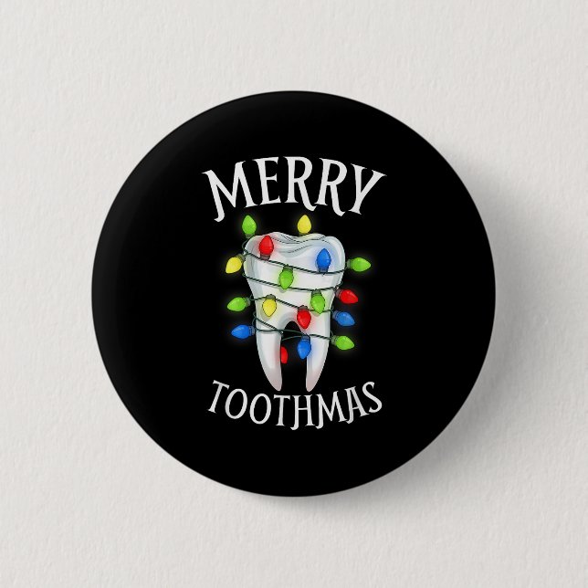 Merry Toothmas Christmas Light Molar Tooth Hygieni 2 Inch Round Button (Front)