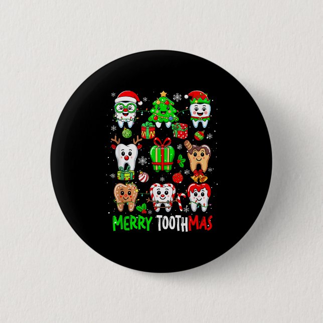 Merry Toothmas Teeth Collection Santa Reindeer Xma 2 Inch Round Button (Front)