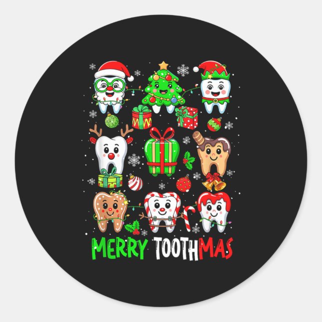 Merry Toothmas Teeth Collection Santa Reindeer Xma Classic Round Sticker (Front)
