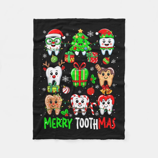Merry Toothmas Teeth Collection Santa Reindeer Xma Fleece Blanket (Front)
