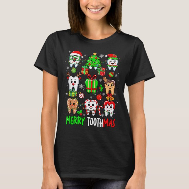 Merry Toothmas Teeth Collection Santa Reindeer Xma T-Shirt (Front)