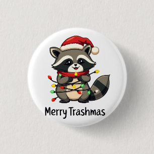 Merry Trashmas Funny Raccoon Christmas Holiday 1 Inch Round Button