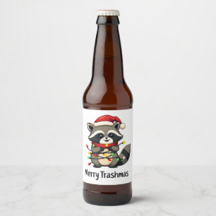 Merry Trashmas Funny Raccoon Christmas Holiday  Beer Bottle Label