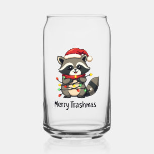 Merry Trashmas Funny Raccoon Christmas Holiday Can Glass