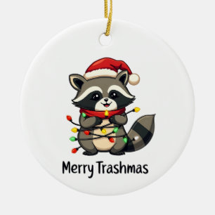 Merry Trashmas Funny Raccoon Christmas Holiday Ceramic Ornament