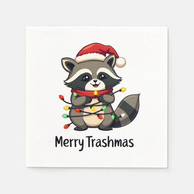Merry Trashmas Funny Raccoon Christmas Holiday  Napkin (Front)