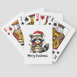 Merry Trashmas Funny Raccoon Christmas Holiday Playing Cards