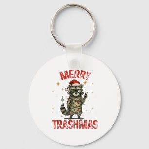 Merry Trashmas Raccoon Christmas Lights Funny Xmas Keychain