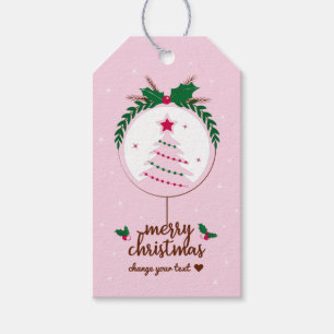 merry tree in the christmas wreath pink gift tags