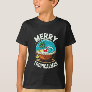 Merry Tropicalmas Surfing Santa Snow Globe Coconut T-Shirt