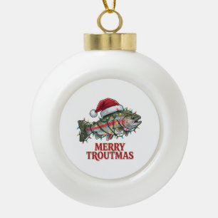 Merry Troutmas Trout Fish Fisherman Christmas   Ceramic Ball Christmas Ornament