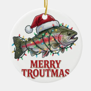 Merry Troutmas Trout Fish Fisherman Christmas   Ceramic Ornament