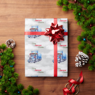 Merry Truckin' Christmas Blue Semi Wrapping Paper
