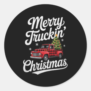 Merry Truckin' Christmas Buffalo Plaid Clic Ck Up  Classic Round Sticker