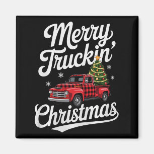 Merry Truckin' Christmas Buffalo Plaid Clic Ck Up Magnet