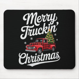 Merry Truckin' Christmas Buffalo Plaid Clic Ck Up Mouse Pad