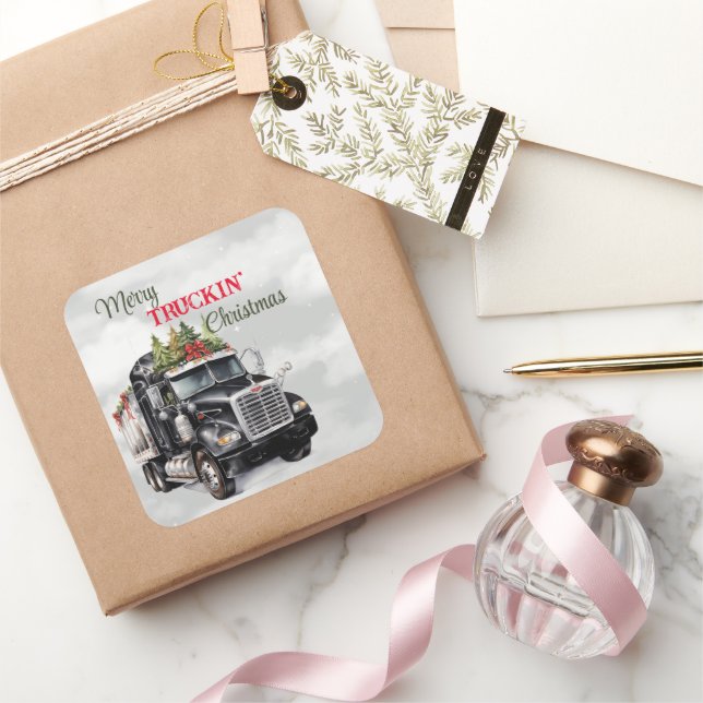 Merry Truckin' Christmas Square Sticker (Gifting)