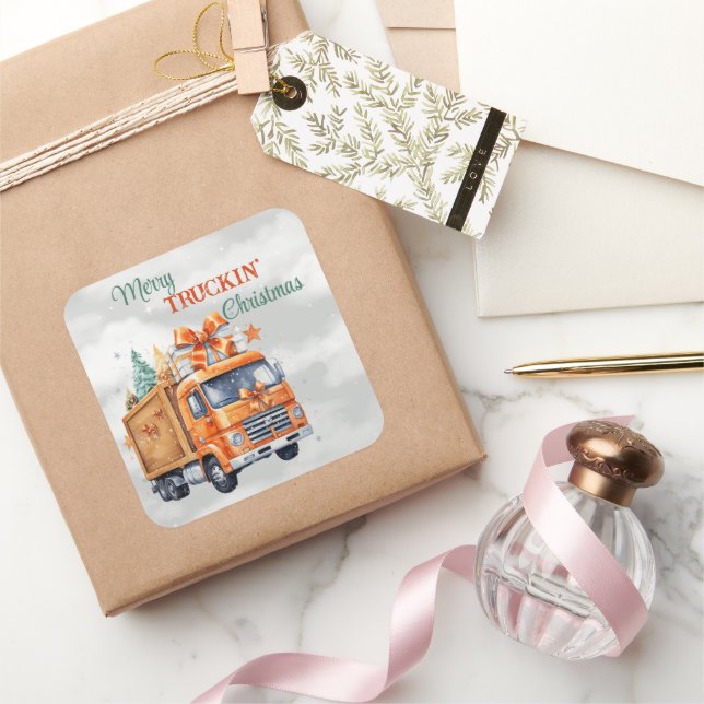 Merry Truckin' Christmas Square Sticker (Gifting)