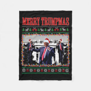 Merry Trumpmas Donald Trump Santa Family Xmas Ugly Fleece Blanket