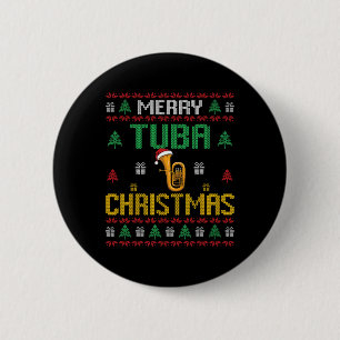 Merry Tuba Christmas Funny Tuba Player Ugly Xmas H 2 Inch Round Button