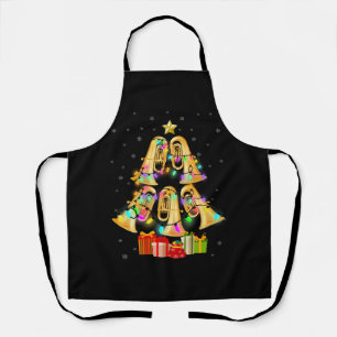 Merry Tuba Christmas Tree Xmas lights Surrounded M Apron