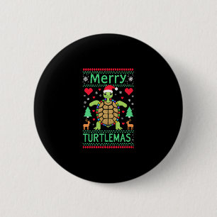 Merry Turtlemas Christmas Lights Cute Turtle Santa 2 Inch Round Button
