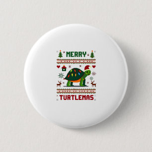 Merry Turtlemas Christmas Lights Cute Turtle Santa 2 Inch Round Button