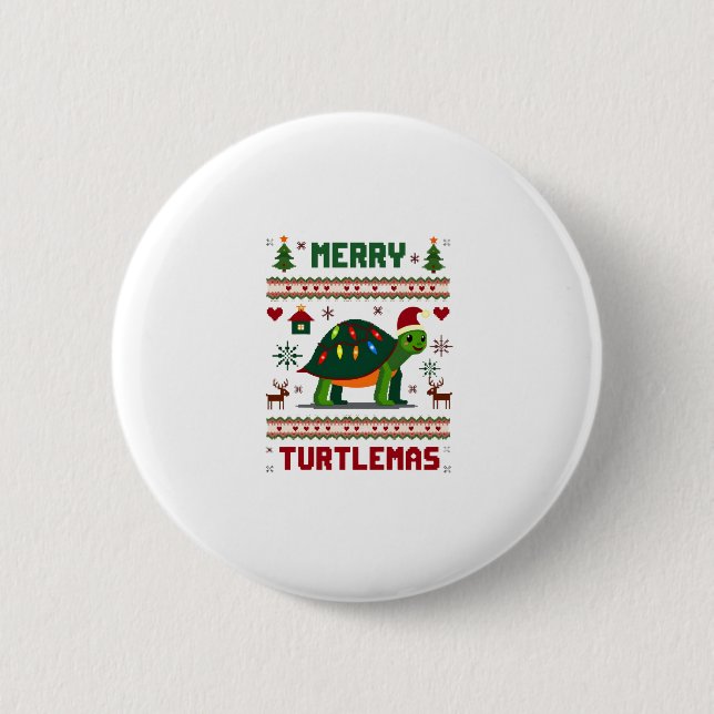 Merry Turtlemas Christmas Lights Cute Turtle Santa 2 Inch Round Button (Front)