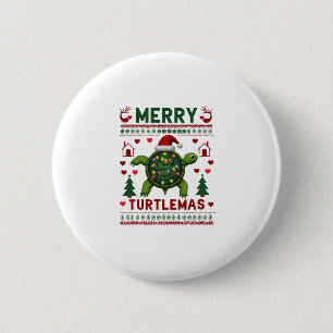 Merry Turtlemas Christmas Lights Cute Turtle Santa 2 Inch Round Button