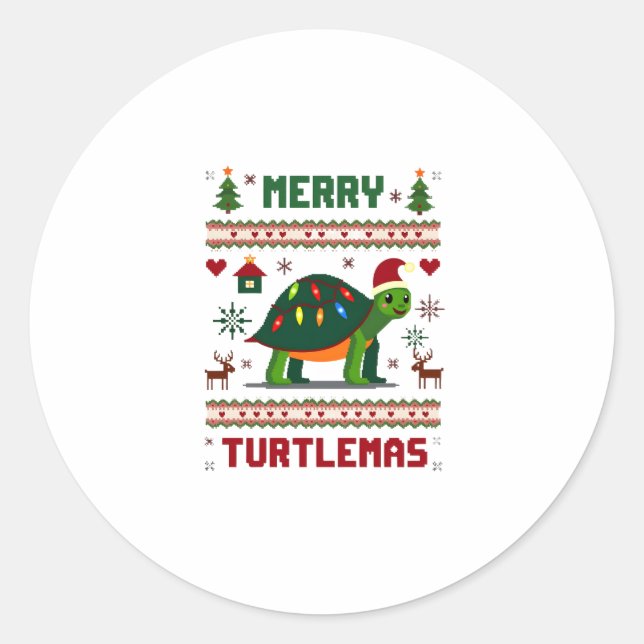 Merry Turtlemas Christmas Lights Cute Turtle Santa Classic Round Sticker (Front)