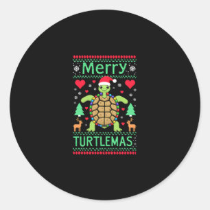 Merry Turtlemas Christmas Lights Cute Turtle Santa Classic Round Sticker