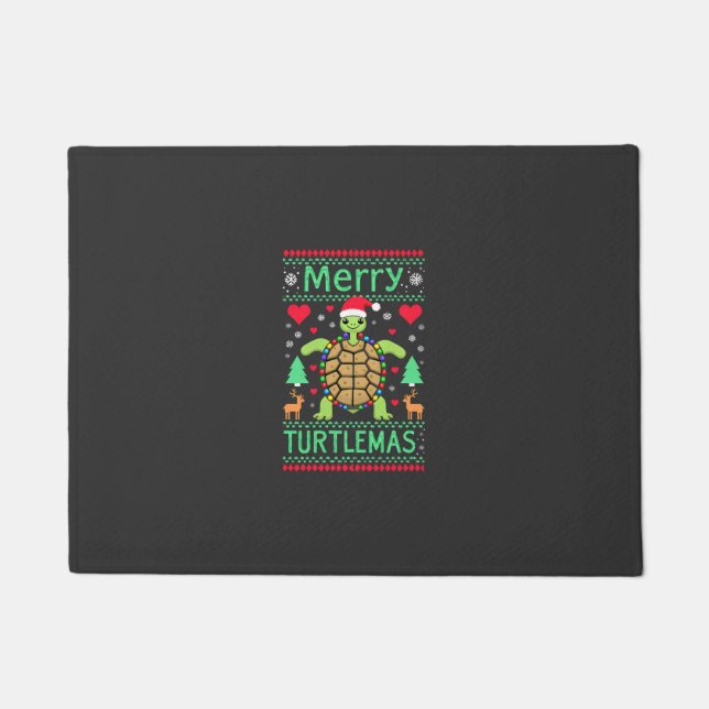 Merry Turtlemas Christmas Lights Cute Turtle Santa Doormat (Front)