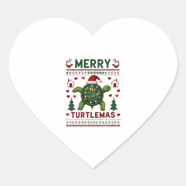 Merry Turtlemas Christmas Lights Cute Turtle Santa Heart Sticker (Front)