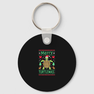 Merry Turtlemas Christmas Lights Cute Turtle Santa Keychain