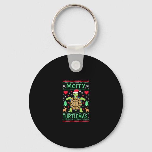 Merry Turtlemas Christmas Lights Cute Turtle Santa Keychain (Front)