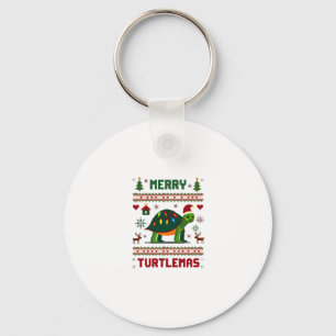 Merry Turtlemas Christmas Lights Cute Turtle Santa Keychain
