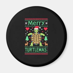 Merry Turtlemas Christmas Lights Cute Turtle Santa Magnet