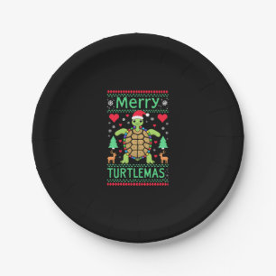 Merry Turtlemas Christmas Lights Cute Turtle Santa Paper Plate