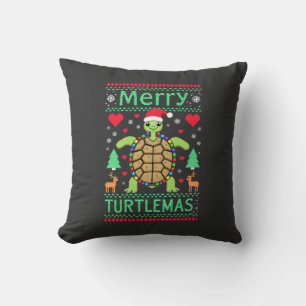 Merry Turtlemas Christmas Lights Cute Turtle Santa Throw Pillow