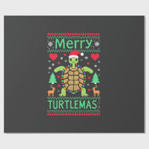 Merry Turtlemas Christmas Lights Cute Turtle Santa Wrapping Paper