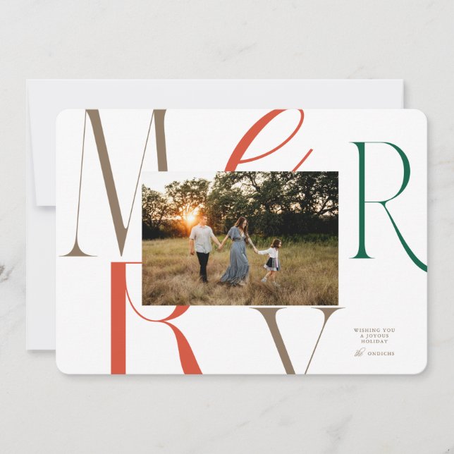 MERRY Typography Christmas Card (Front)