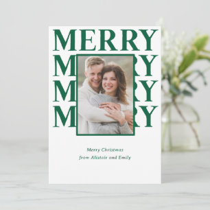 Merry Typography in Emerald Green Photo Holiday Card