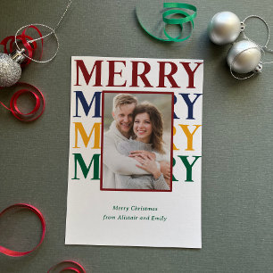 Merry Typography in Jewel Tones Photo Holiday Card