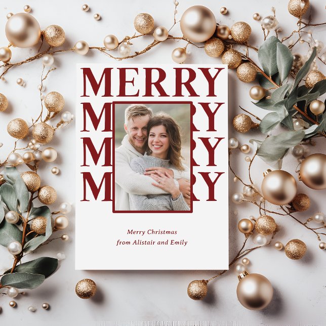 Merry Typography in Ruby Red Photo Holiday Card (Creator Uploaded)