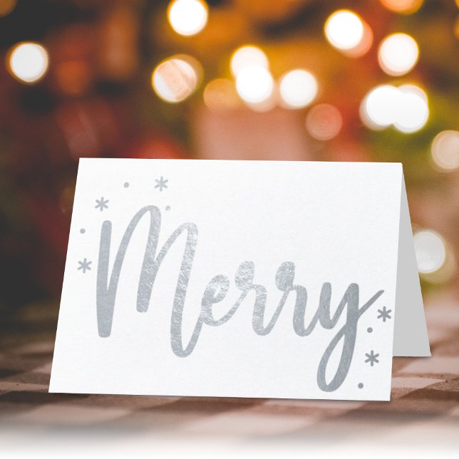 Merry Typography Script Modern Photo Christmas Foil Card (Creator Uploaded)