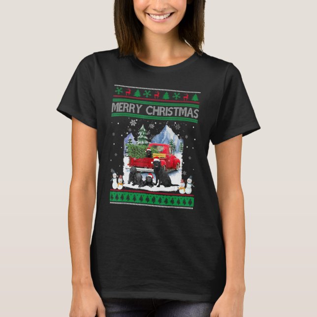 Merry Ugly Christmas Black Lab Hat Santa Red Truck T-Shirt (Front)