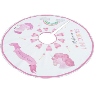 Merry Unicorn Pink Rainbow Christmas Fun Brushed Polyester Tree Skirt