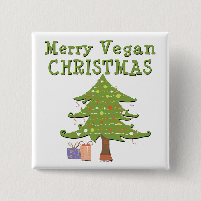 Merry Vegan Christmas 2 Inch Square Button (Front)