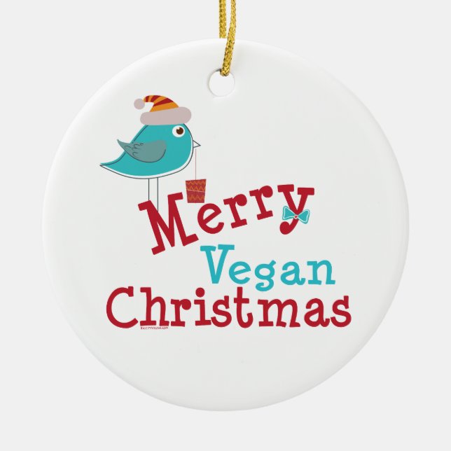Merry Vegan Christmas Ceramic Ornament (Front)