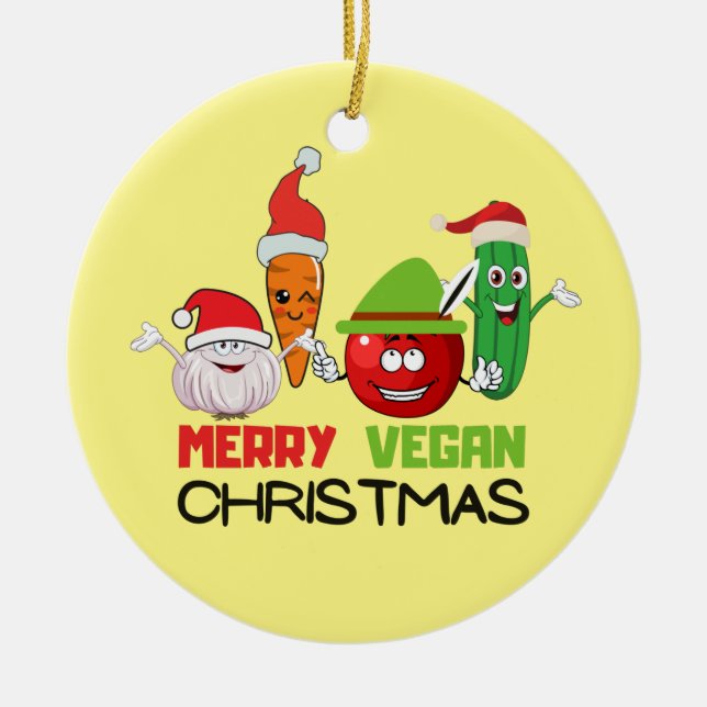 Merry vegan Christmas Ceramic Ornament (Front)